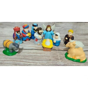 Vintage Kid's Chunky Nativity Figures Set of 11 Unbranded Hard Plastic
